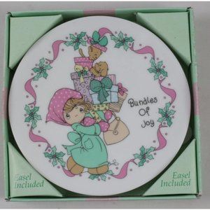 Precious Moments Bundles of Joy Mini Holiday Collector Plate w/Easel Stand